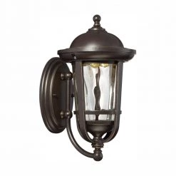 Westbrooke 17 in. Aged Bronze Patina LED Outdoor Wall Lamp with Clear Hammered Glass Shade by Designers Fountain