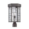 Kingsley 17.25 in. Aged Bronze Patina 1-Light Outdoor Post Lamp with Clear Seedy and Ribbed Glass Shade by Designers Fountain