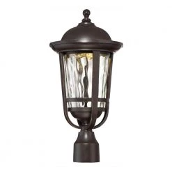 Westbrooke 18.5 in. Aged Bronze Patina LED Outdoor Post Lamp with Clear Hammered Glass Shade by Designers Fountain