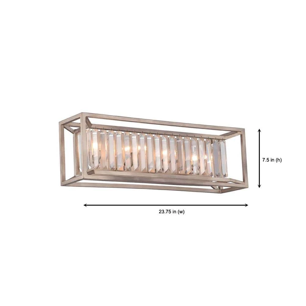 23.75 in. Linares 4-Light Aged Platinum Glam Bathroom Vanity Light with Crystal Prisms Shades by Designers Fountain 7 23.75 in. Linares 4-Light Aged Platinum Glam Bathroom Vanity Light with Crystal Prisms Shades by Designers Fountain - Image 5