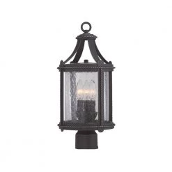 Palencia 19 in. Artisan Pardo Wash 3-Light Outdoor Post Lamp with Clear Seedy Glass Shade by Designers Fountain