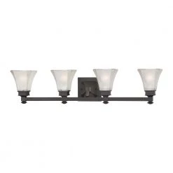 33.75 in. Canterbury 4-Light Biscayne Bronze Traditional Bathroom Vanity Light with Satin Etched Shades by Designers Fountain