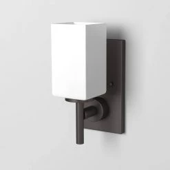 4.5 in. Dakota 1-Light Biscyane Bronze Modern Wall Mount Sconce Light with Frosted White Glass Shade by Designers Fountain -Designers Fountain Shop biscayne bronze designers fountain vanity lighting 6731 bbr 4f 1000