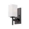 4.5 in. Dakota 1-Light Biscyane Bronze Modern Wall Mount Sconce Light with Frosted White Glass Shade by Designers Fountain -Designers Fountain Shop biscayne bronze designers fountain vanity lighting 6731 bbr 64 1000