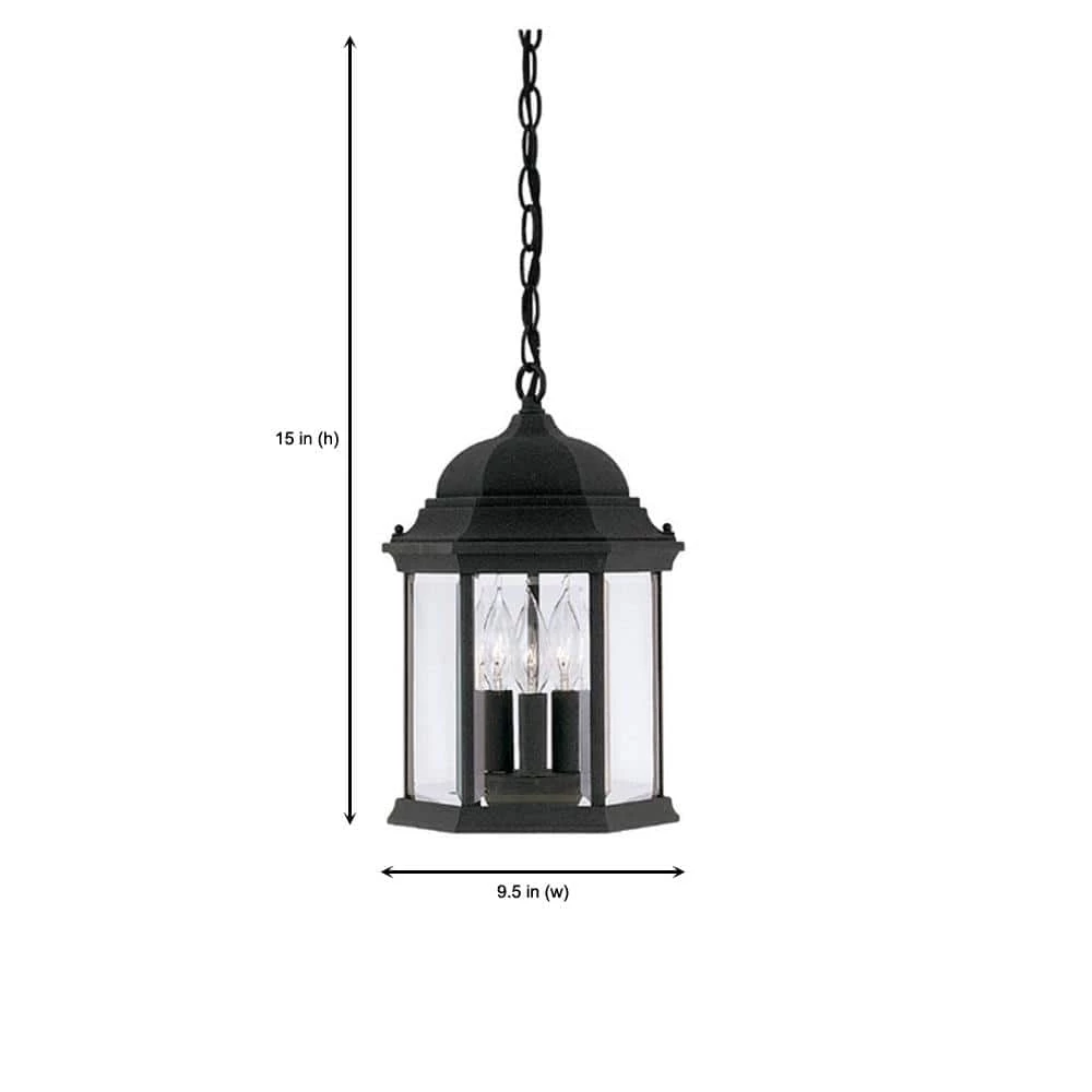 Erving 14 in. Black 3-Light Outdoor Hanging Lamp with Clear Glass Shade by Designers Fountain 5 Erving 14 in. Black 3-Light Outdoor Hanging Lamp with Clear Glass Shade by Designers Fountain - Image 3