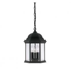 Erving 14 in. Black 3-Light Outdoor Hanging Lamp with Clear Glass Shade by Designers Fountain