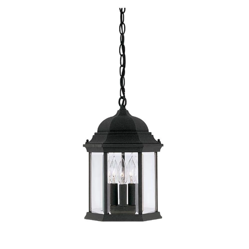 Erving 14 in. Black 3-Light Outdoor Hanging Lamp with Clear Glass Shade by Designers Fountain 3 Erving 14 in. Black 3-Light Outdoor Hanging Lamp with Clear Glass Shade by Designers Fountain