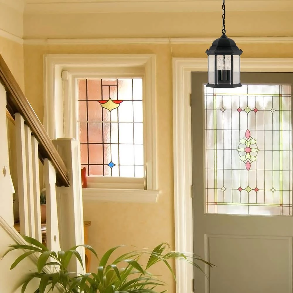 Erving 14 in. Black 3-Light Outdoor Hanging Lamp with Clear Glass Shade by Designers Fountain 4 Erving 14 in. Black 3-Light Outdoor Hanging Lamp with Clear Glass Shade by Designers Fountain - Image 2