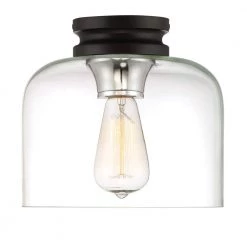 9 in. Ezra 1-Light Black Interior Ceiling Light Flush Mount with Clear Glass Shade by Designers Fountain