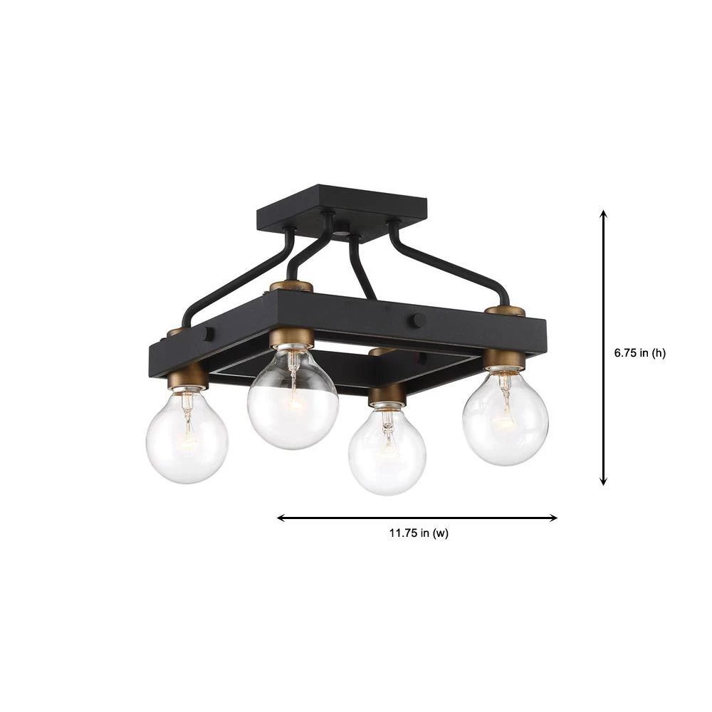 11.75 in. Ravella 4-Light Black Interior Ceiling Light Semi Flush Mount by Designers Fountain 4 11.75 in. Ravella 4-Light Black Interior Ceiling Light Semi Flush Mount by Designers Fountain - Image 2