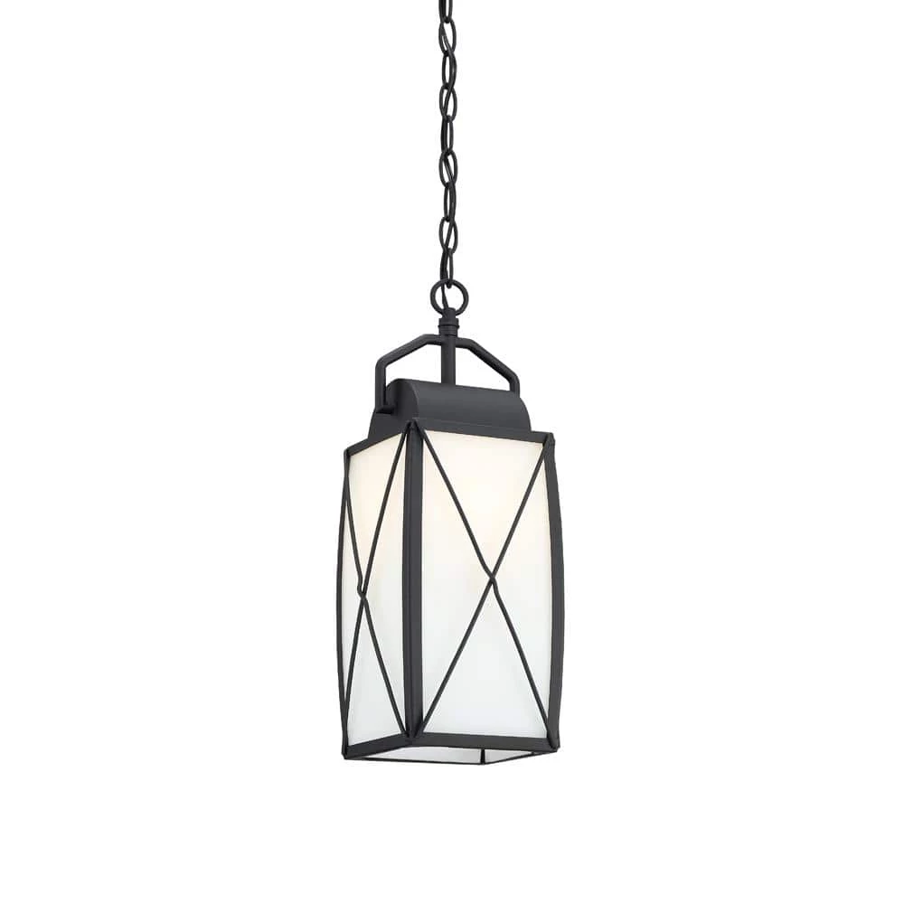 Fairlington 18.25 in. Black 1-Light Outdoor Hanging Lamp with Etched White Glass Shade by Designers Fountain 5 Fairlington 18.25 in. Black 1-Light Outdoor Hanging Lamp with Etched White Glass Shade by Designers Fountain - Image 3