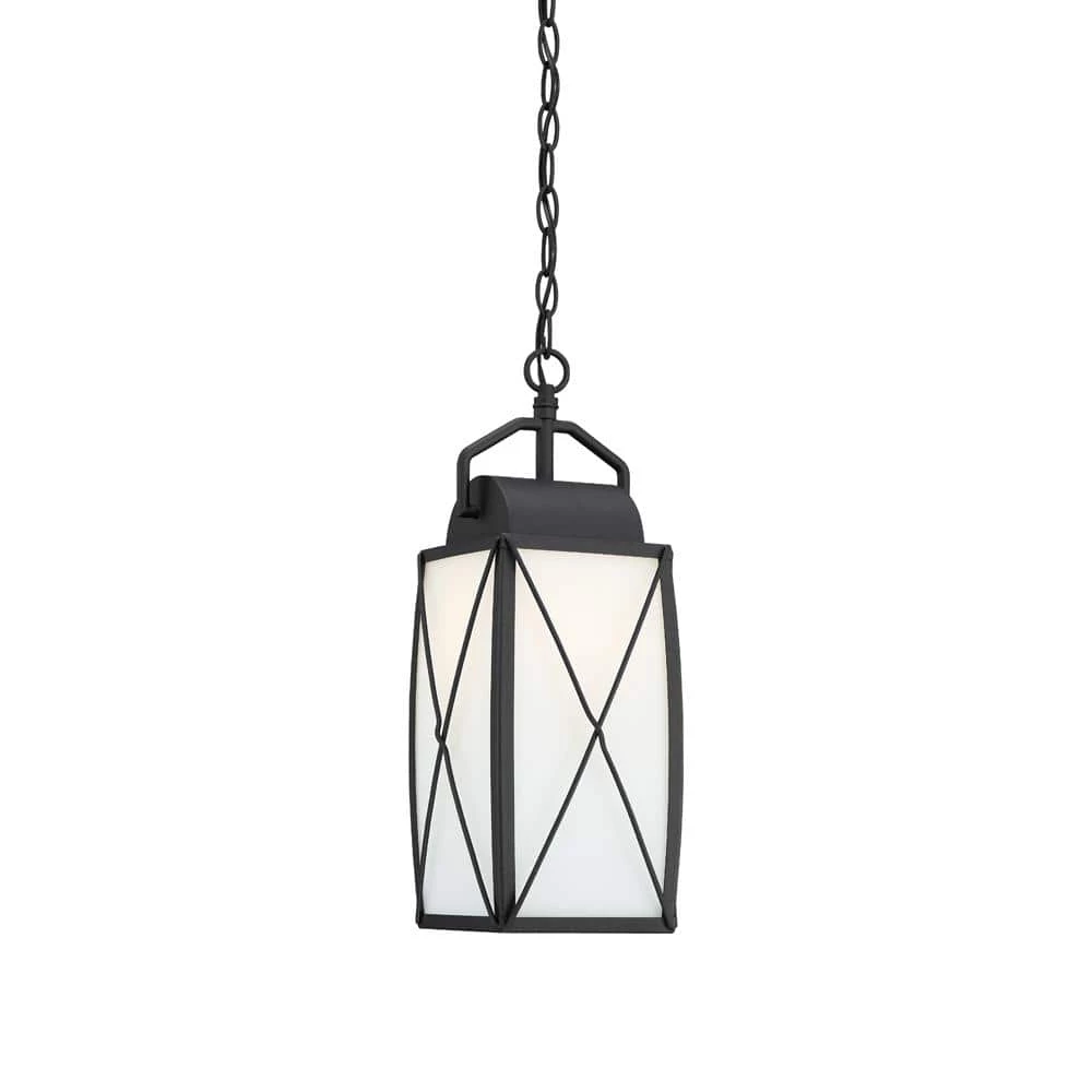Fairlington 18.25 in. Black 1-Light Outdoor Hanging Lamp with Etched White Glass Shade by Designers Fountain 3 Fairlington 18.25 in. Black 1-Light Outdoor Hanging Lamp with Etched White Glass Shade by Designers Fountain