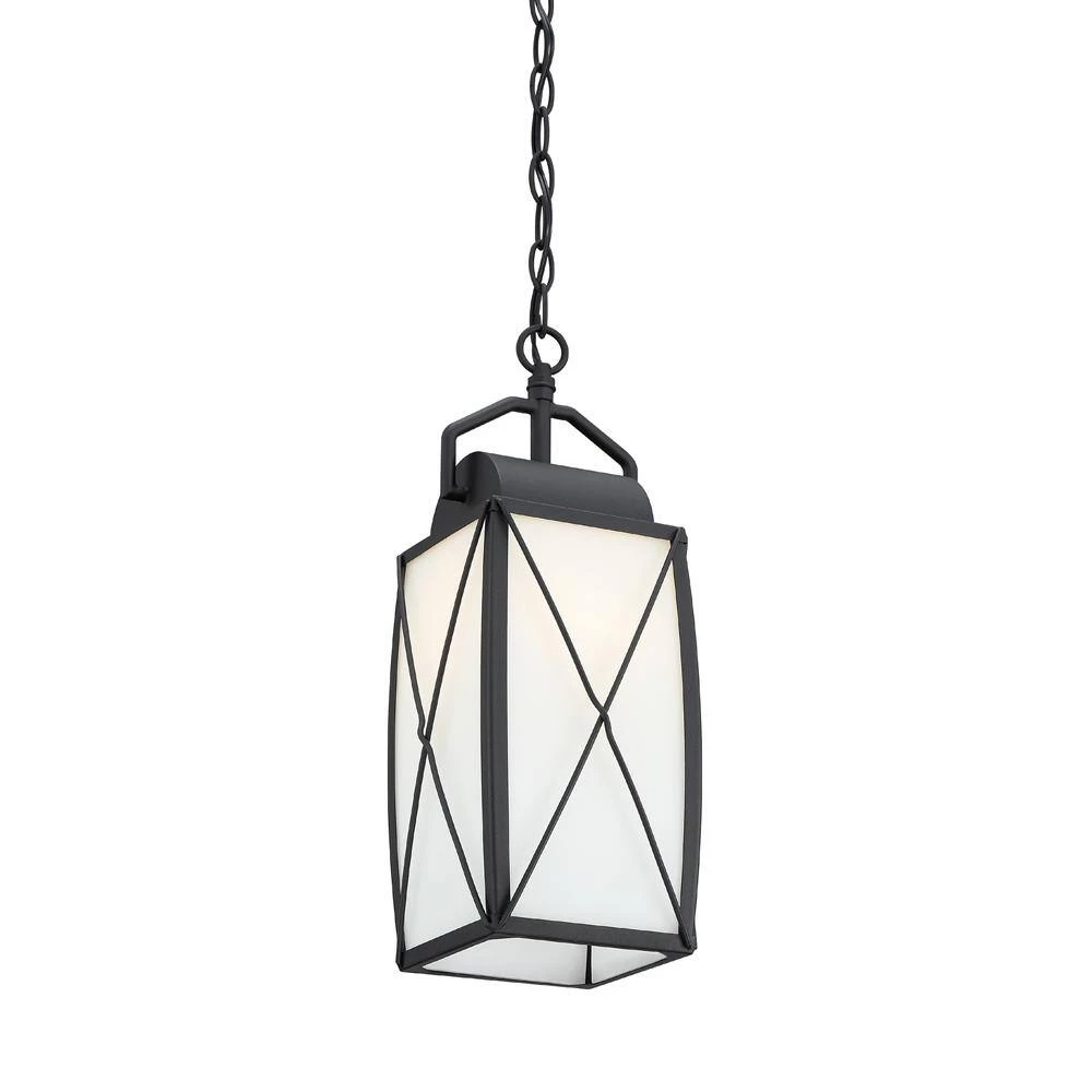 Fairlington 18.25 in. Black 1-Light Outdoor Hanging Lamp with Etched White Glass Shade by Designers Fountain 6 Fairlington 18.25 in. Black 1-Light Outdoor Hanging Lamp with Etched White Glass Shade by Designers Fountain - Image 4