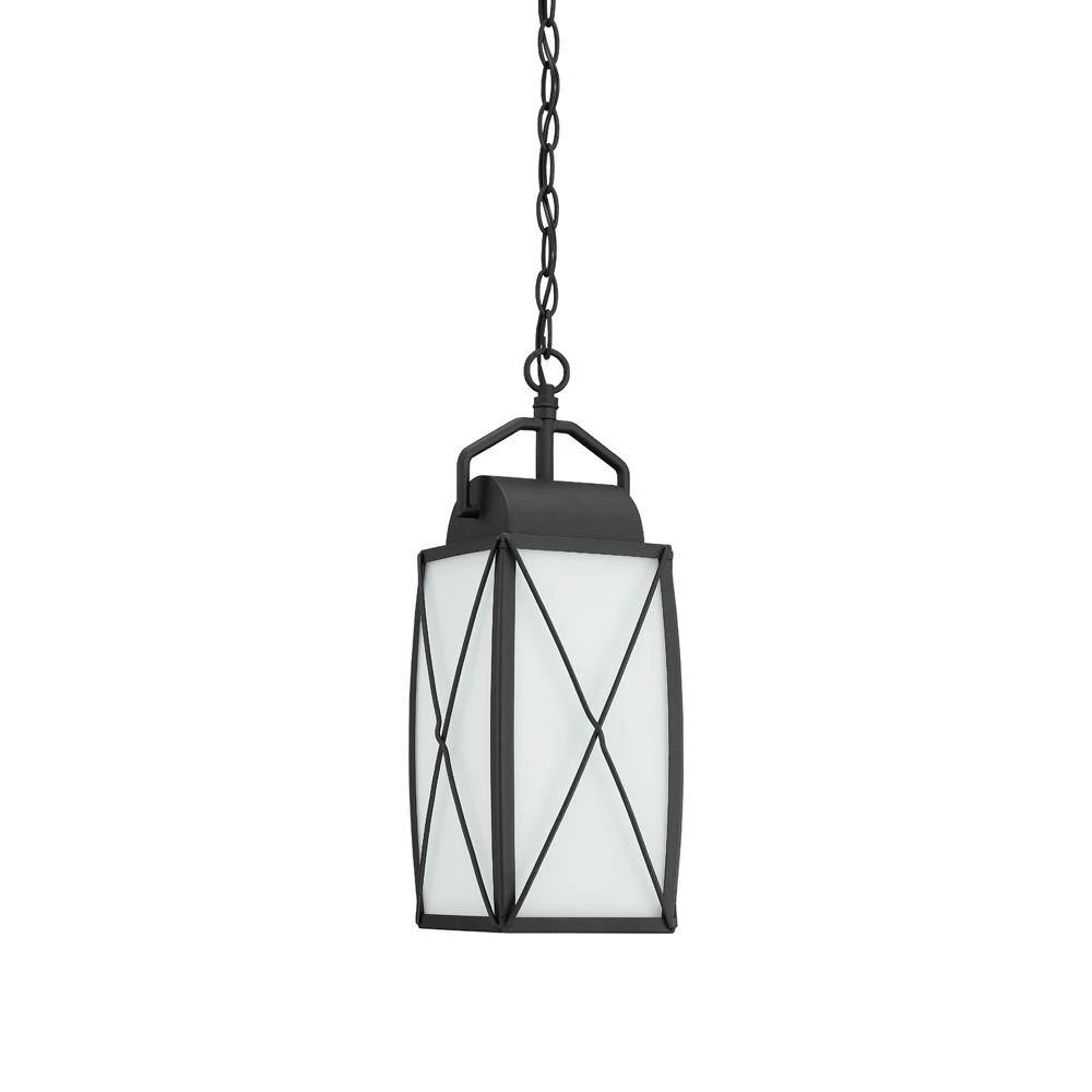 Fairlington 18.25 in. Black 1-Light Outdoor Hanging Lamp with Etched White Glass Shade by Designers Fountain 4 Fairlington 18.25 in. Black 1-Light Outdoor Hanging Lamp with Etched White Glass Shade by Designers Fountain - Image 2