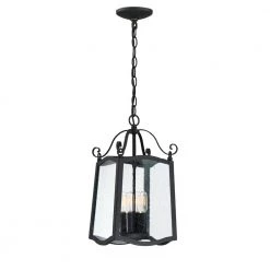 Glenwood 18.75 in. Black 4-Light Outdoor Hanging Lamp with Clear Seedy Glass Shade by Designers Fountain