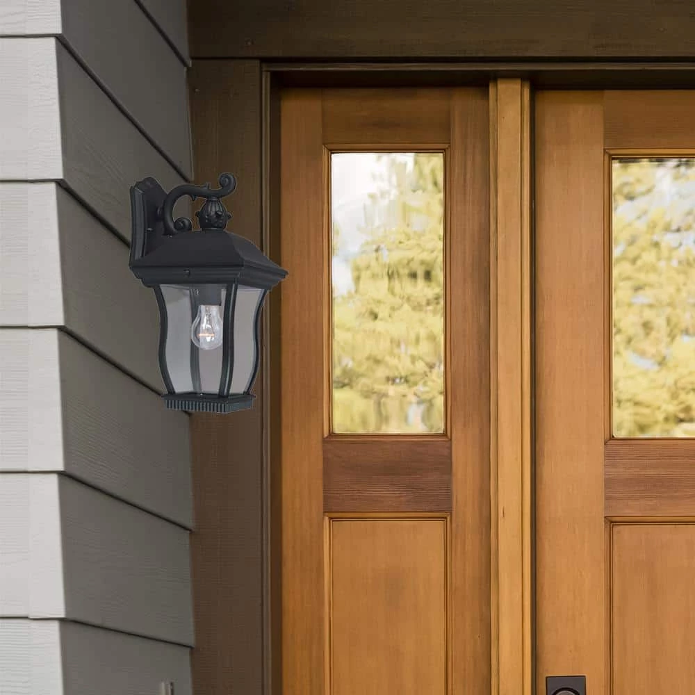 Chelsea 14.5 in. Black 1-Light Outdoor Wall Lamp with Clear Glass Shade by Designers Fountain 4 Chelsea 14.5 in. Black 1-Light Outdoor Wall Lamp with Clear Glass Shade by Designers Fountain - Image 2