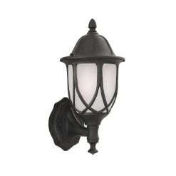 Capella 13.5 in. Black 1-Light Outdoor Wall Lamp with Satin Crackle Glass Shade by Designers Fountain