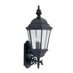 25.75 in. Black 3-Light Outdoor Wall Lamp with Clear Glass Shade by Designers Fountain