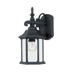 Erving 14.25 in. Black 1-Light Outdoor Wall Lamp with Clear Glass Shade by Designers Fountain