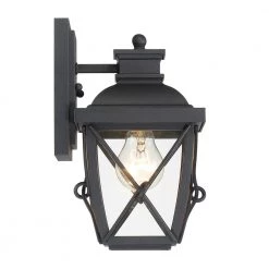 Belmont 9.75 in. Black 1-Light Outdoor Wall Lamp with Clear Glass Shade by Designers Fountain