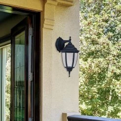 Lexington 14.75 in. Black LED Outdoor Wall Lamp with Clear Seedy Glass Shade by Designers Fountain -Designers Fountain Shop black designers fountain outdoor sconces 7103led 05 40 1000