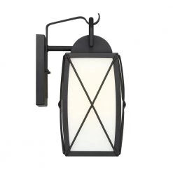 Fairlington 13 in. Black 1-Light Outdoor Wall Lamp with Etched White Glass Shade by Designers Fountain