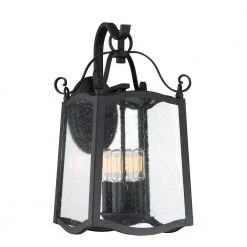 Glenwood 18.5 in. Black 4-Light Outdoor Wall Lamp with Clear Seedy Glass Shade by Designers Fountain