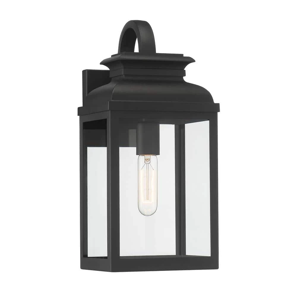 Milton 1-Light Black Hardwired Outdoor Wall Lantern Sconce with Clear Glass by Designers Fountain 3 Milton 1-Light Black Hardwired Outdoor Wall Lantern Sconce with Clear Glass by Designers Fountain