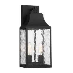 Blueberry Trail 2-Light Black Hardwired Outdoor Wall Lantern Sconce with Water Glass by Designers Fountain
