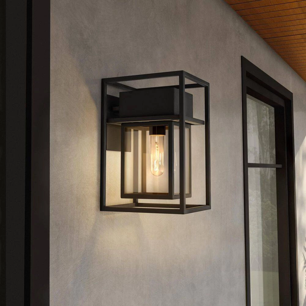 Burton 1-Light Black Hardwired Outdoor Wall Lantern Sconce with Clear Glass by Designers Fountain 5 Burton 1-Light Black Hardwired Outdoor Wall Lantern Sconce with Clear Glass by Designers Fountain - Image 3