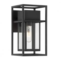 Burton 1-Light Black Hardwired Outdoor Wall Lantern Sconce with Clear Glass by Designers Fountain