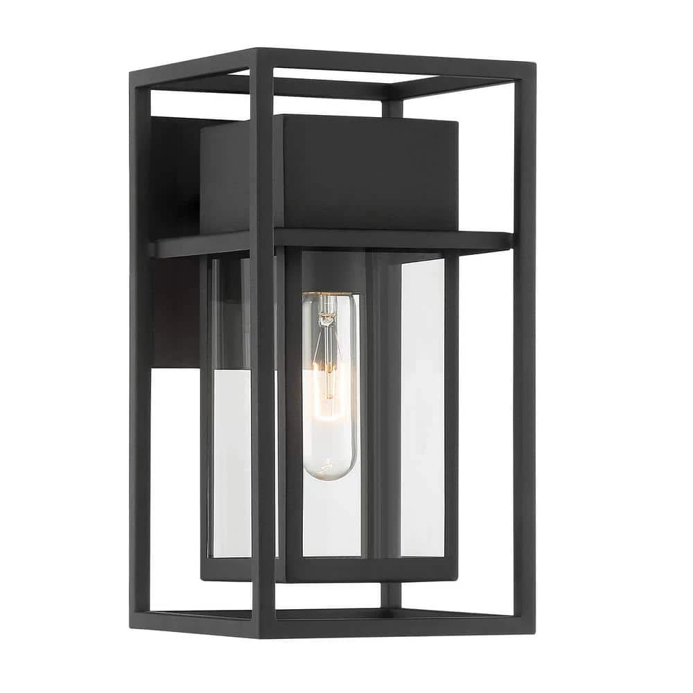 Burton 1-Light Black Hardwired Outdoor Wall Lantern Sconce with Clear Glass by Designers Fountain 3 Burton 1-Light Black Hardwired Outdoor Wall Lantern Sconce with Clear Glass by Designers Fountain
