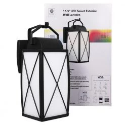 16.5 in. Black Smart LED Outdoor Wall Lamp with Frosted Glass Shade by Designers Fountain