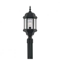 Erving 20.25 in. Black 1-Light Outdoor Post Lamp with Clear Glass Shade by Designers Fountain