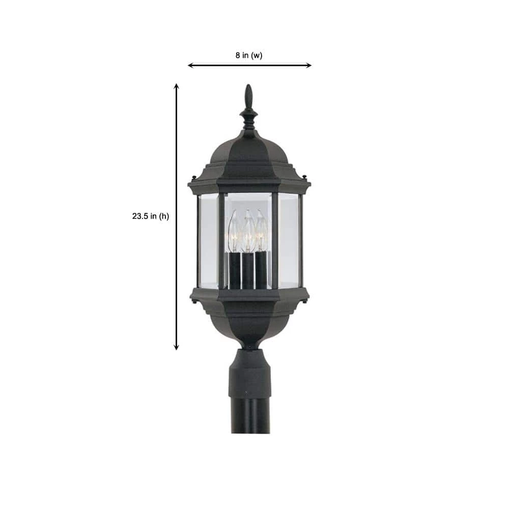 Erving 23.5 in. Black 3-Light Outdoor Post Lamp with Clear Glass Shade by Designers Fountain 5 Erving 23.5 in. Black 3-Light Outdoor Post Lamp with Clear Glass Shade by Designers Fountain - Image 3