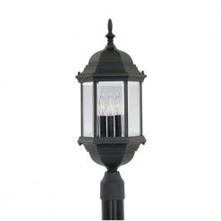 Erving 23.5 in. Black 3-Light Outdoor Post Lamp with Clear Glass Shade by Designers Fountain
