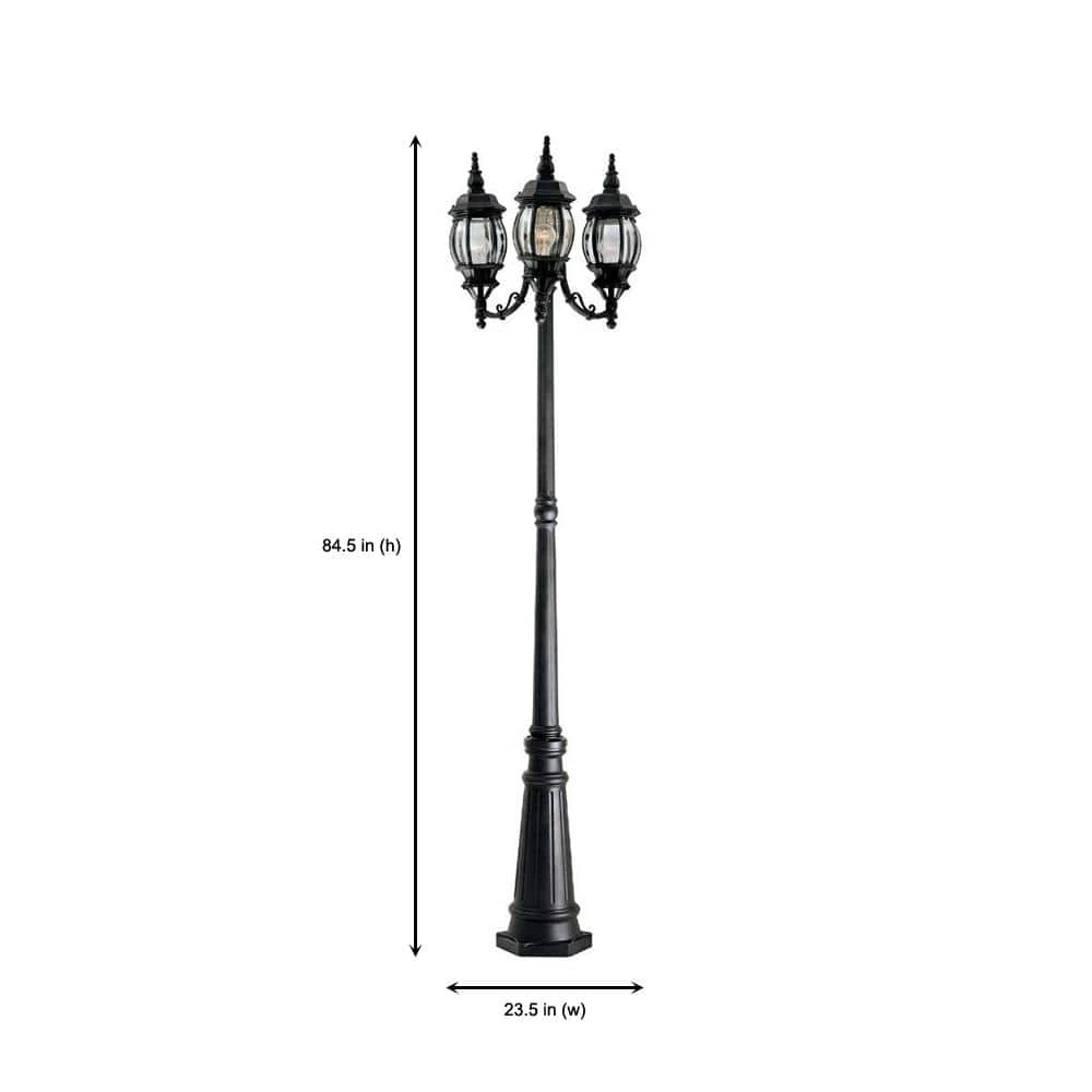 Riviera 84.5 in. Black 3-Light Outdoor Post Lamp with Clear Beveled Glass Shade by Designers Fountain 4 Riviera 84.5 in. Black 3-Light Outdoor Post Lamp with Clear Beveled Glass Shade by Designers Fountain - Image 3