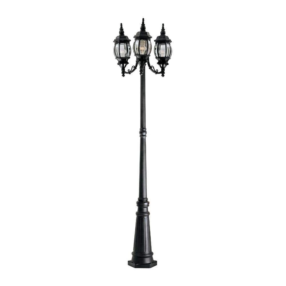 Riviera 84.5 in. Black 3-Light Outdoor Post Lamp with Clear Beveled Glass Shade by Designers Fountain 2 Riviera 84.5 in. Black 3-Light Outdoor Post Lamp with Clear Beveled Glass Shade by Designers Fountain