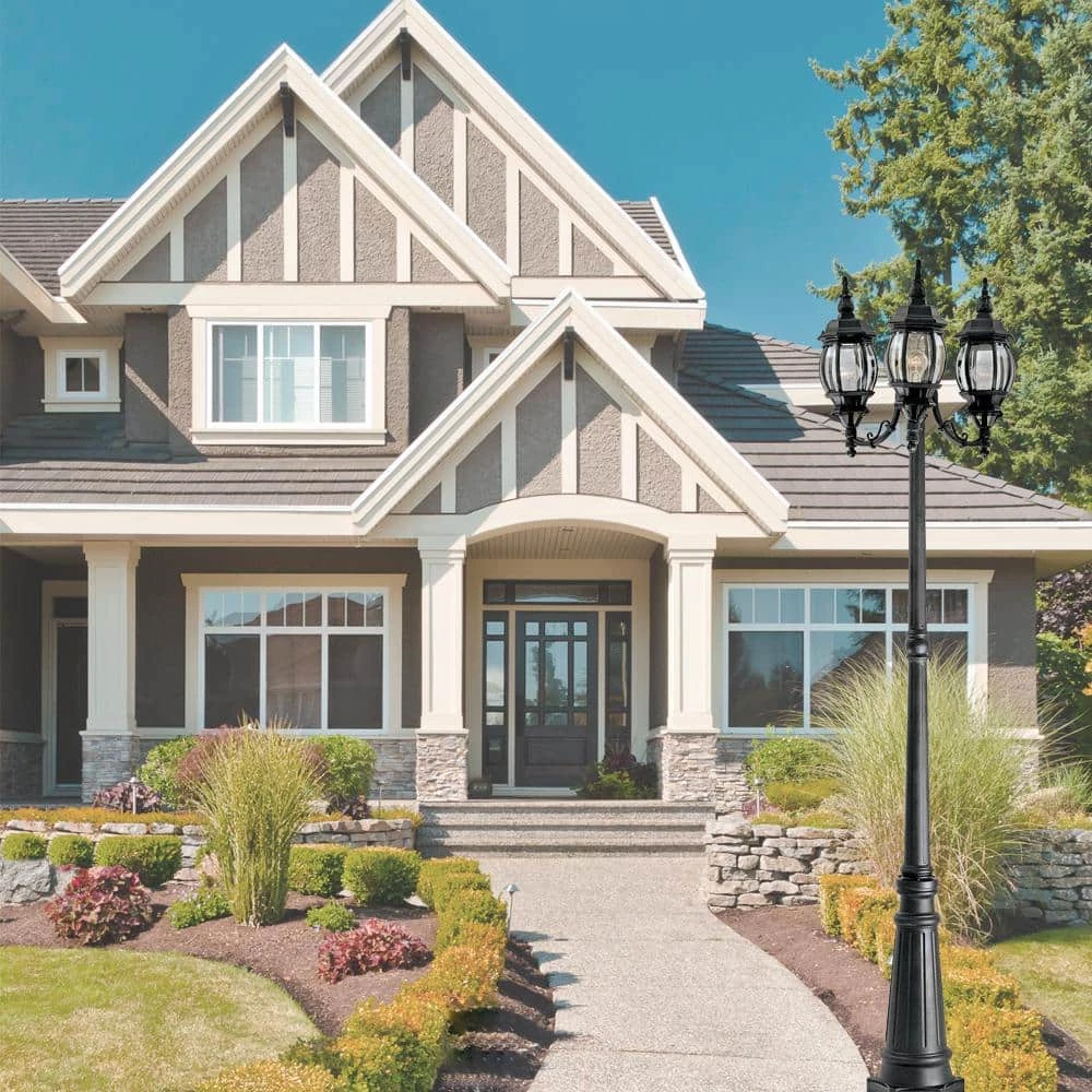 Riviera 84.5 in. Black 3-Light Outdoor Post Lamp with Clear Beveled Glass Shade by Designers Fountain 3 Riviera 84.5 in. Black 3-Light Outdoor Post Lamp with Clear Beveled Glass Shade by Designers Fountain - Image 2