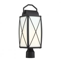 Fairlington 19.75 in. Black 1-Light Outdoor Post Lamp with Etched White Glass Shade by Designers Fountain