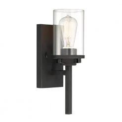 4.5 in. Jedrek 1-Light Matte Black Industrial Wall Mount Sconce Light with Clear Glass Shade by Designers Fountain
