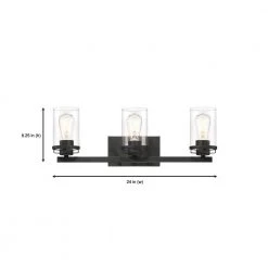 24 in. Jedrek 3-Light Black Industrial Bathroom Vanity Light with Clear Glass Shades by Designers Fountain -Designers Fountain Shop black designers fountain vanity lighting 93303 bk 1d 1000