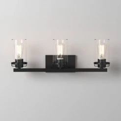 24 in. Jedrek 3-Light Black Industrial Bathroom Vanity Light with Clear Glass Shades by Designers Fountain -Designers Fountain Shop black designers fountain vanity lighting 93303 bk 44 1000