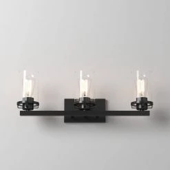 24 in. Jedrek 3-Light Black Industrial Bathroom Vanity Light with Clear Glass Shades by Designers Fountain -Designers Fountain Shop black designers fountain vanity lighting 93303 bk 4f 1000