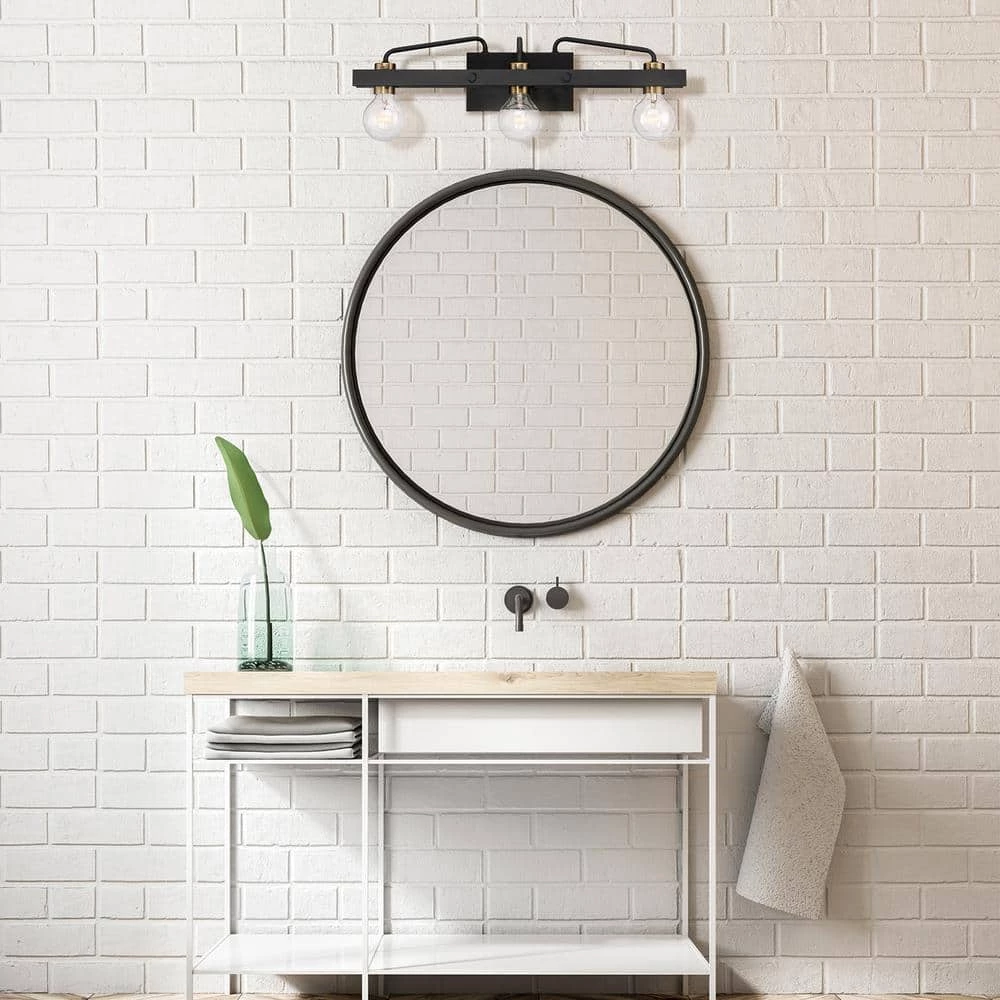 24 in. Ravella 3-Light Black Modern Industrial Bathroom Vanity Light by Designers Fountain 4 24 in. Ravella 3-Light Black Modern Industrial Bathroom Vanity Light by Designers Fountain - Image 2
