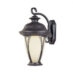 Westchester 12.75 in. Bronze 1-Light Outdoor Wall Lamp with Amber Glass Shade by Designers Fountain