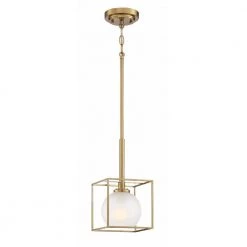 Cowen 1-Light Brushed Gold Interior Mini Pendant with Clear Polished Etched Glass Shade by Designers Fountain
