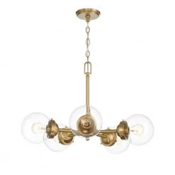 Knoll 5-Light Brushed Gold Chandelier with Clear Glass Shades by Designers Fountain