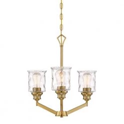 Drake 3-Light Brushed Gold Chandelier with Clear Hammered Glass Shades by Designers Fountain