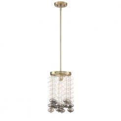 Villa Rose 1-Light Brushed Gold Mini Pendant with Clear Smoke Glass by Designers Fountain